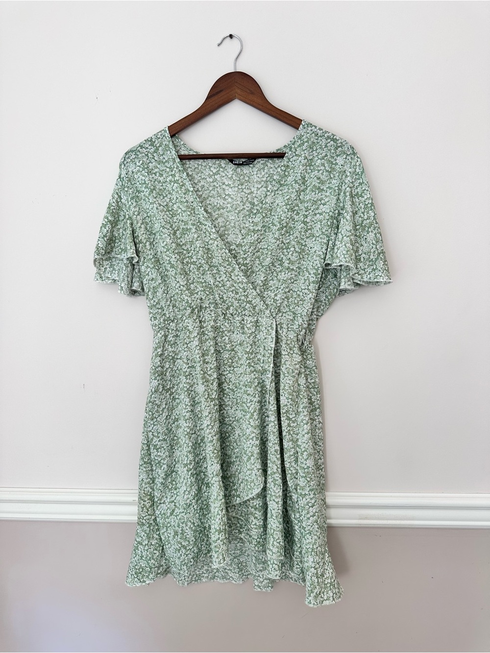 SHEIN Mint Green Floral Wrap Mini Dress